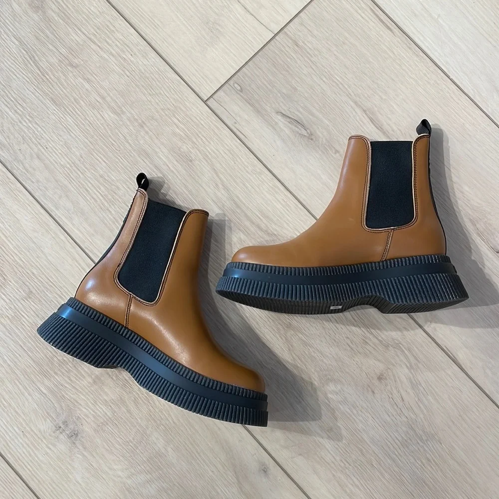 GANNI Creepers Camel Brown Chelsea Boot Size: 10
